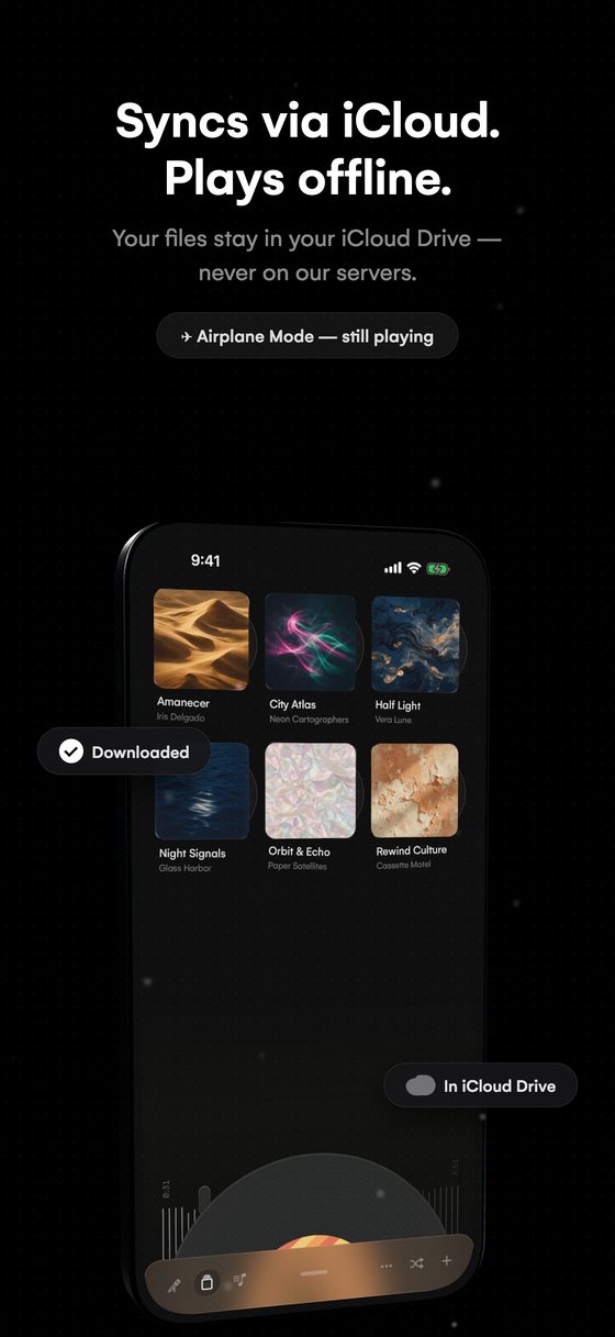 Syncs via iCloud. Plays offline.